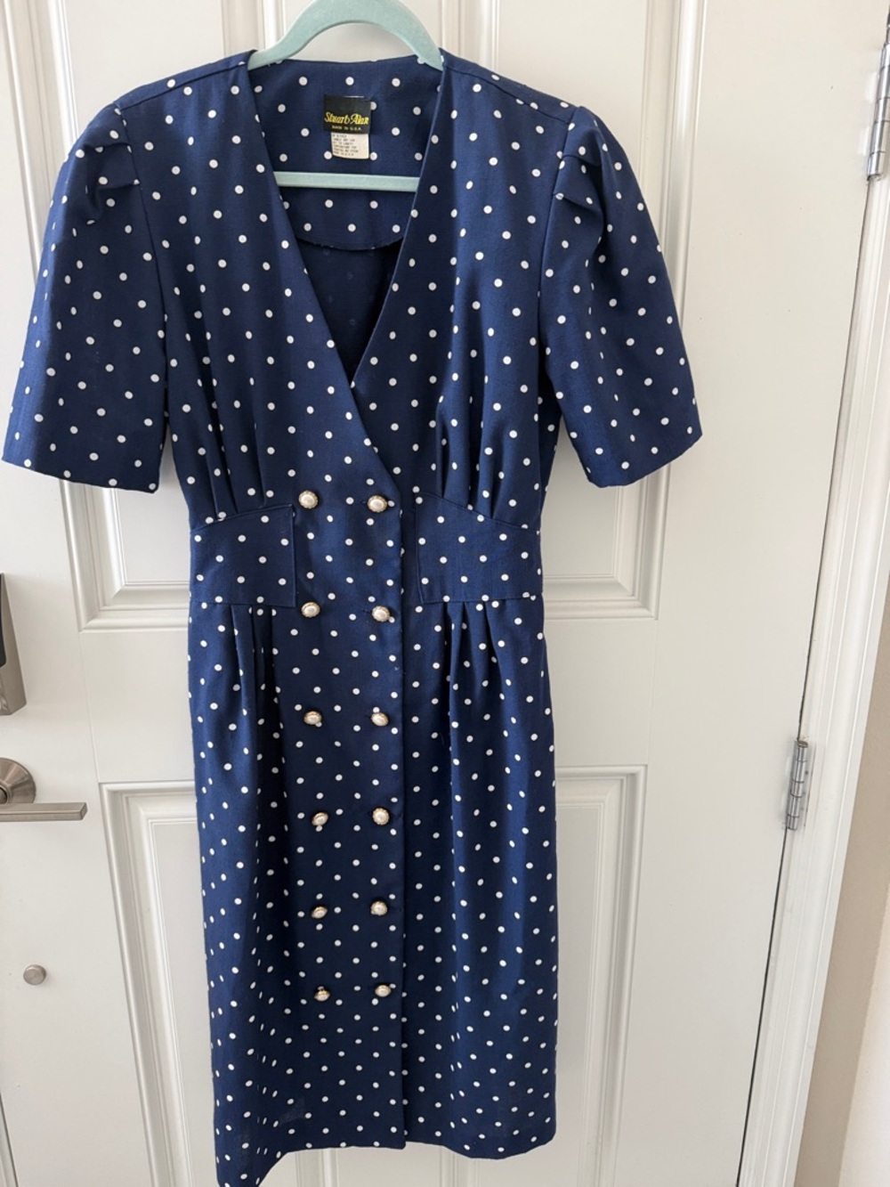 VNTG Stuart Alan Polka Dot Midi Dress with Button Front